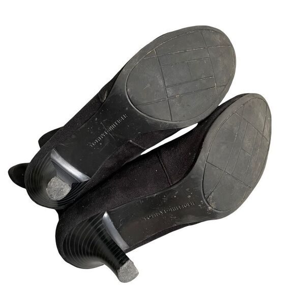 TOMMY HILFIGER Black Faux Suede Pull On Ankle Boots Heel  10 - Picture 10 of 12